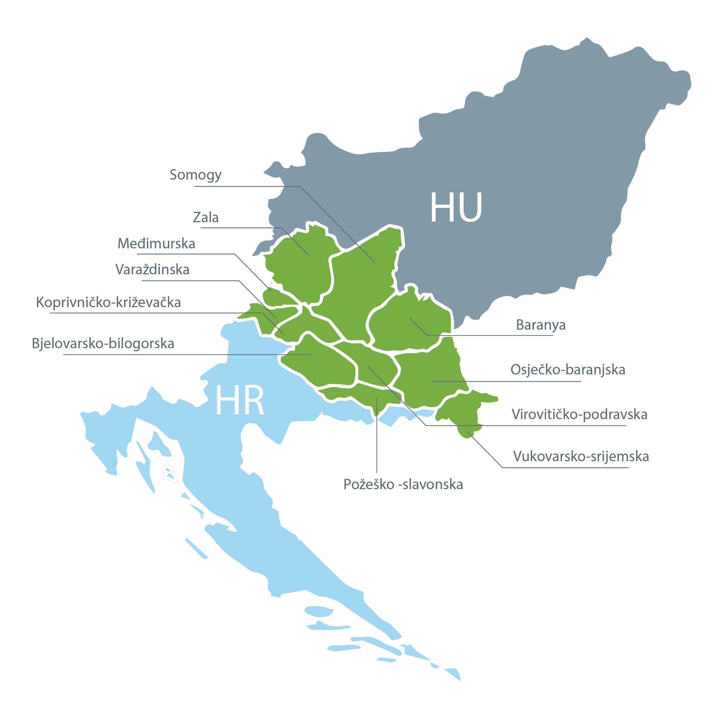 Professional GIS map interface showing Hungarian-Croatian border region